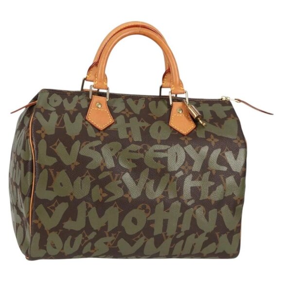 LOUIS VUITTON Monogram Graffiti Speedy 30 Bag Green Khaki - Picture 1 of 16